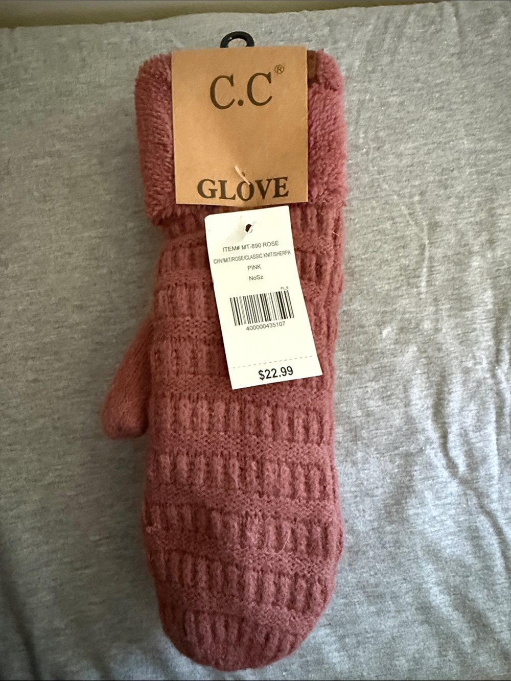 C.C Dusty Rose Knit Faux-Fur Lined Mitten